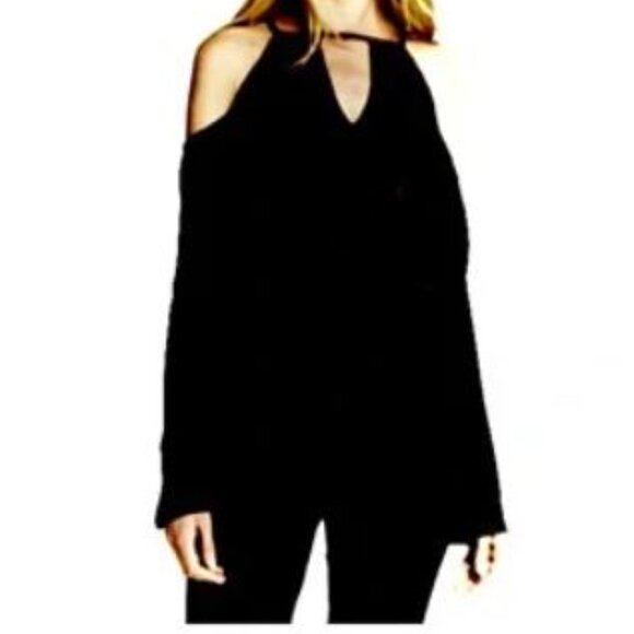 Mossimo Cold Shoulder Bell Sleeve Black Gauze Top Sz Large - Picture 1 of 5